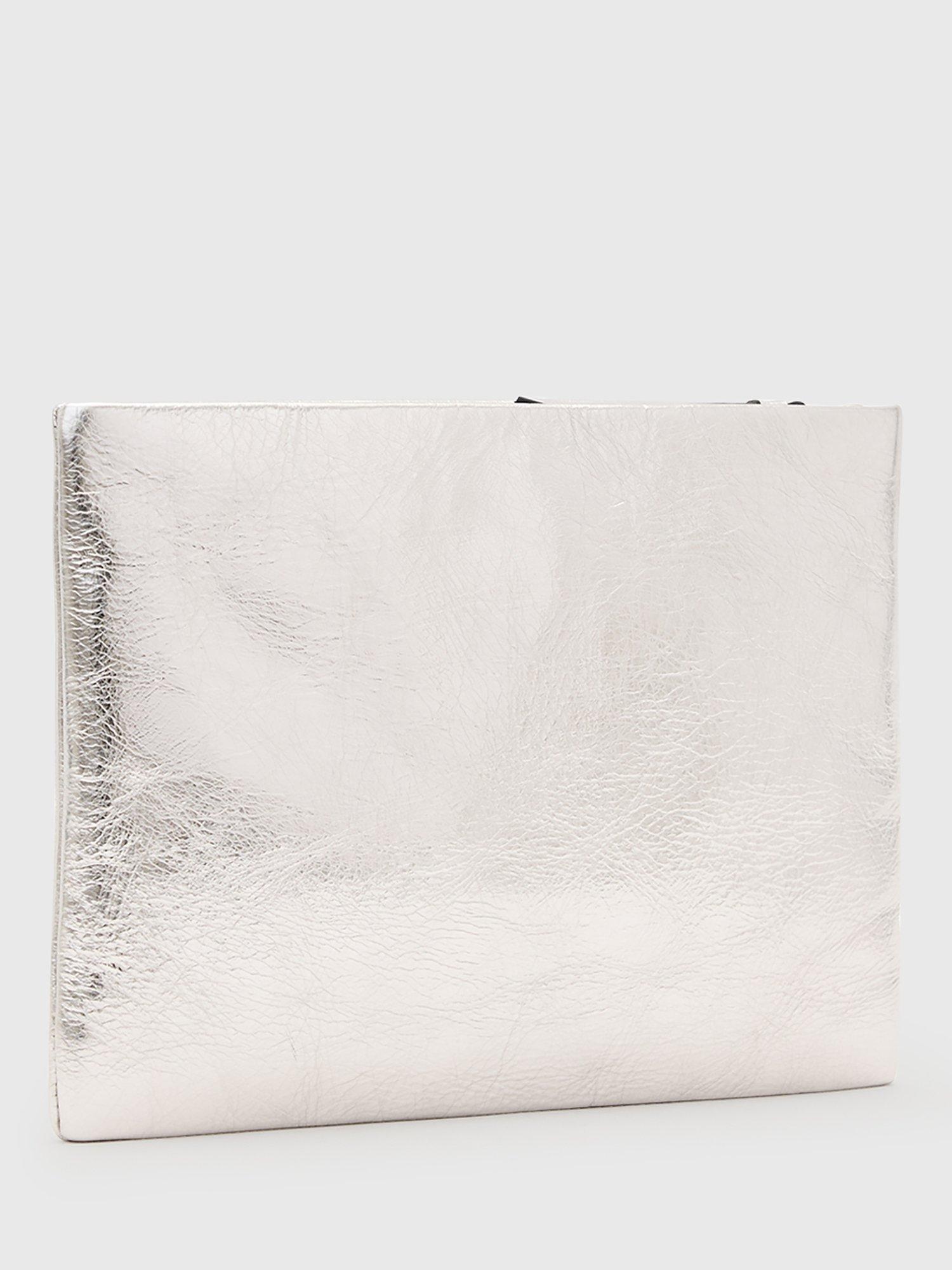 Product image 7 of 7, which shows AllSaints Bettina Metallic Leather Clutch Bag, Silver