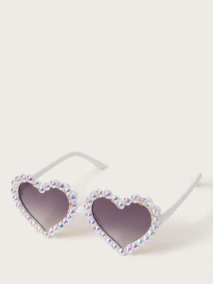 Monsoon Kids' Rhinestone Heart Sunglasses, White/Purple Gradient, White/Purple Gradient