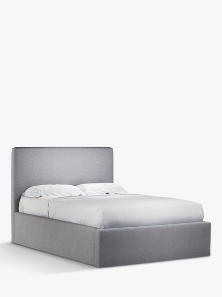 John Lewis Emily Ottoman Storage Upholstered Bed Frame, Double, Brushed Tweed Grey