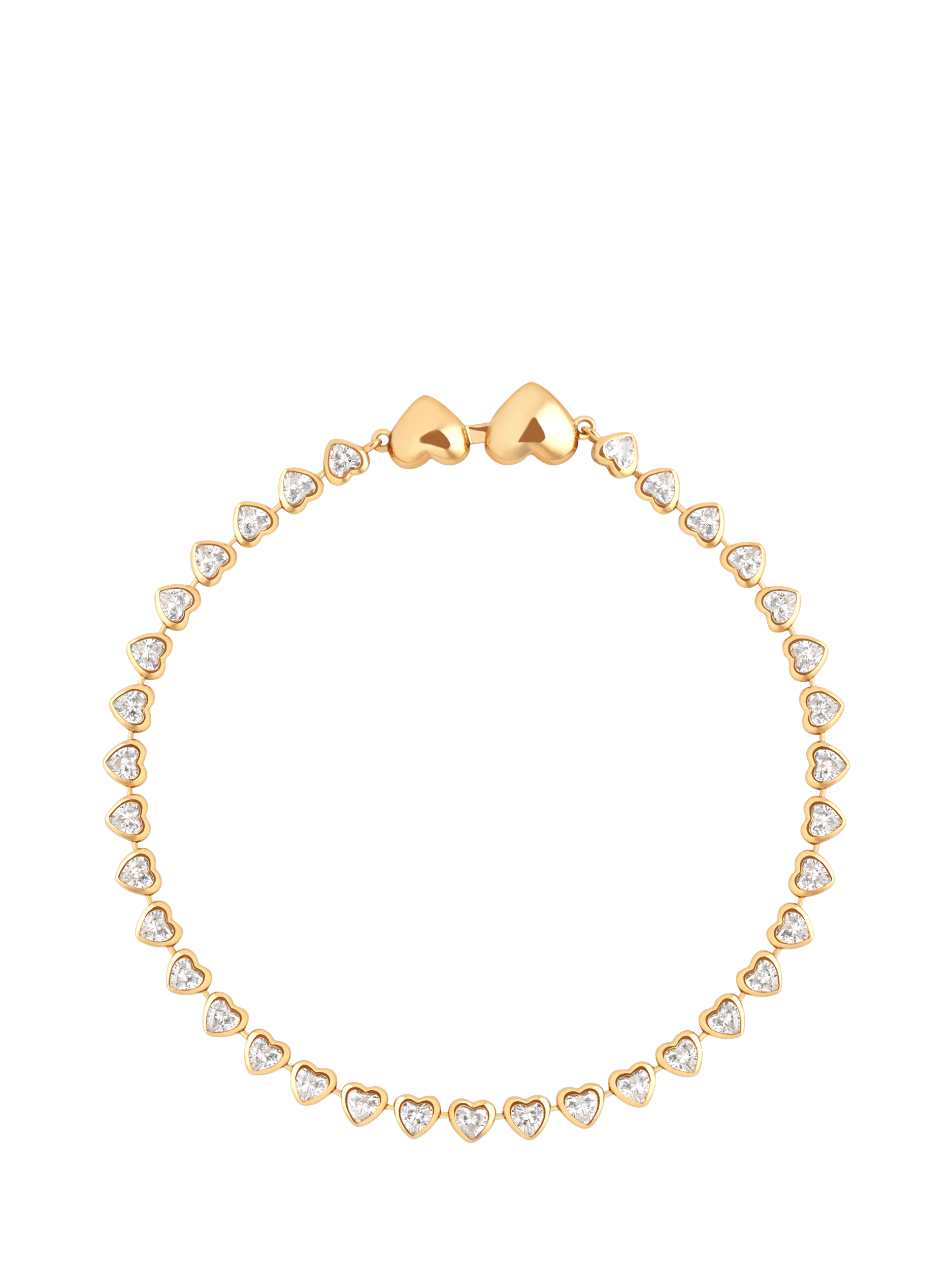 Product image 1 of 4, which shows Astrid & Miyu Crystal Hearts Tennis Bracelet, Gold