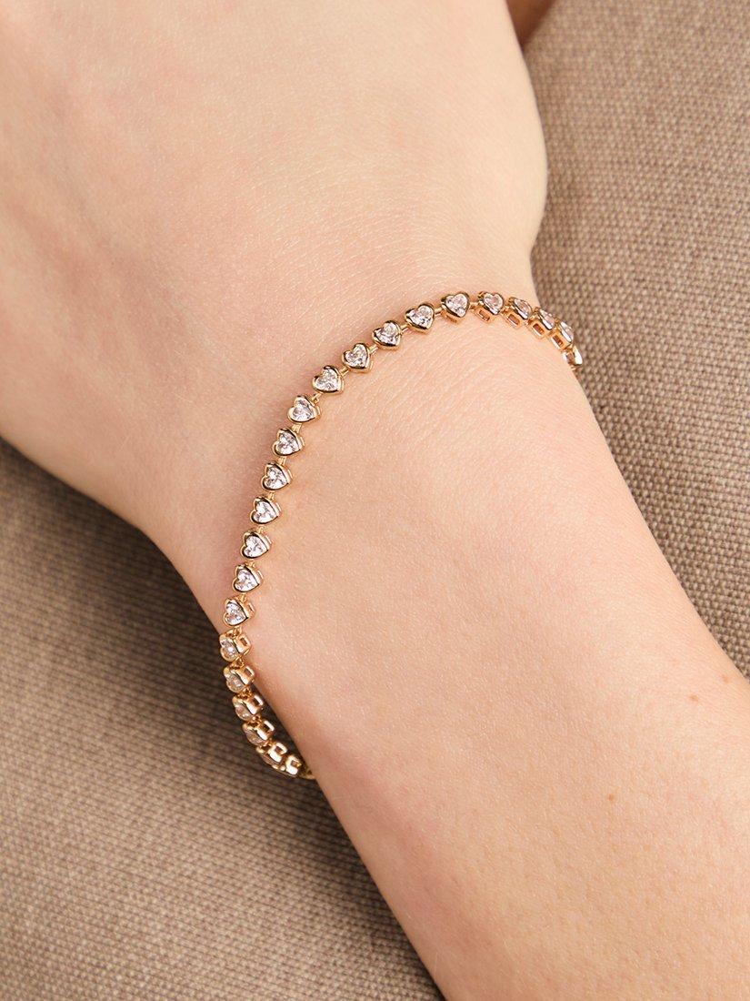 Product image 4 of 4, which shows Astrid & Miyu Crystal Hearts Tennis Bracelet, Gold