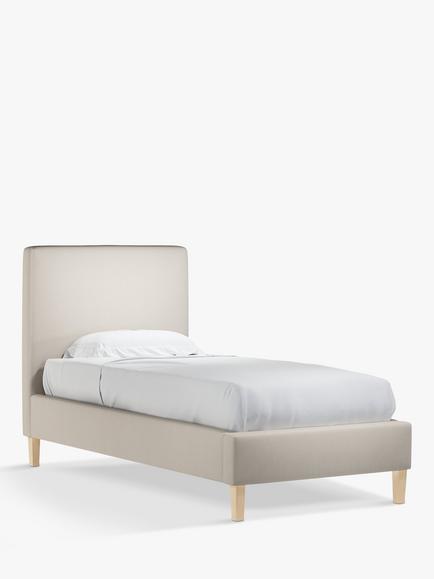 John Lewis Emily Upholstered Bed Frame, Single - view 2, Cotton Effect Beige