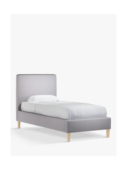 John Lewis Emily Upholstered Bed Frame, Single - view 2, Cotton Effect Grey