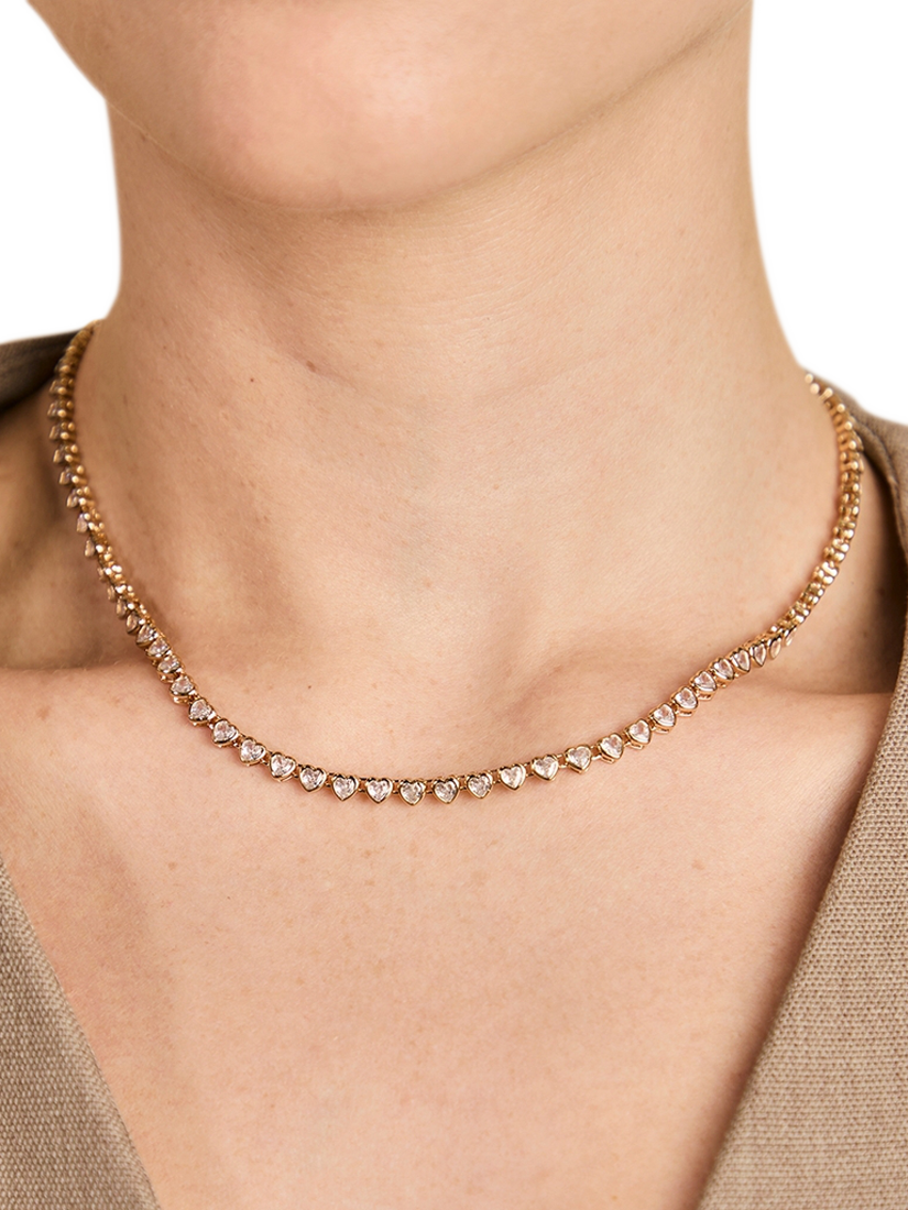 Product image 2 of 5, which shows Astrid & Miyu Heart Bezel Tennis Necklace, Gold