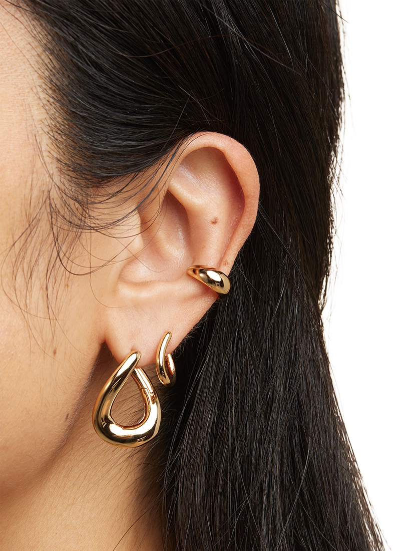 Product image 2 of 2, which shows Astrid & Miyu Molten Large Hoop Earrings, Yellow Gold