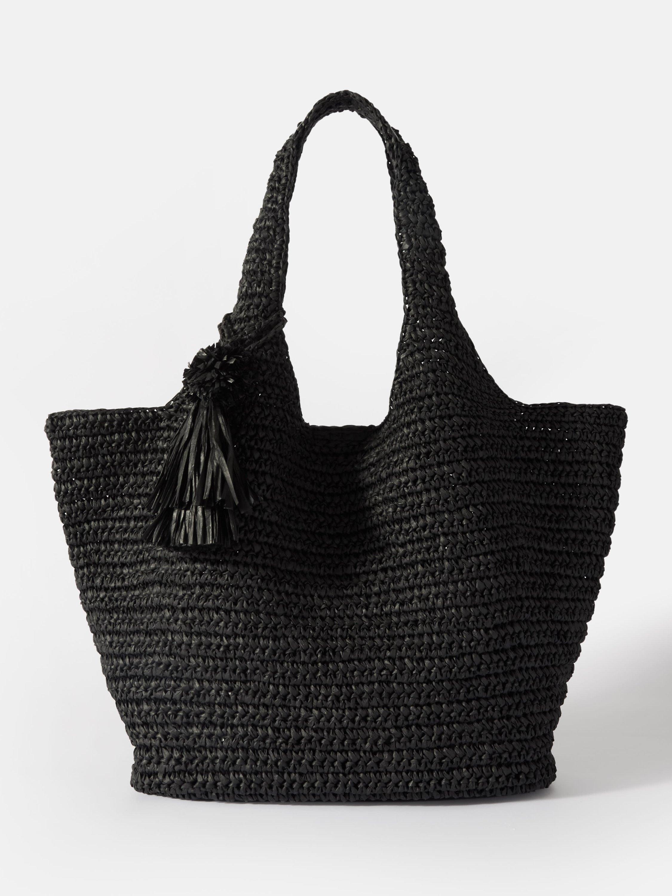 Product image 1 of 6, which shows Mint Velvet Fay Straw Oversized Tote Bag, Black