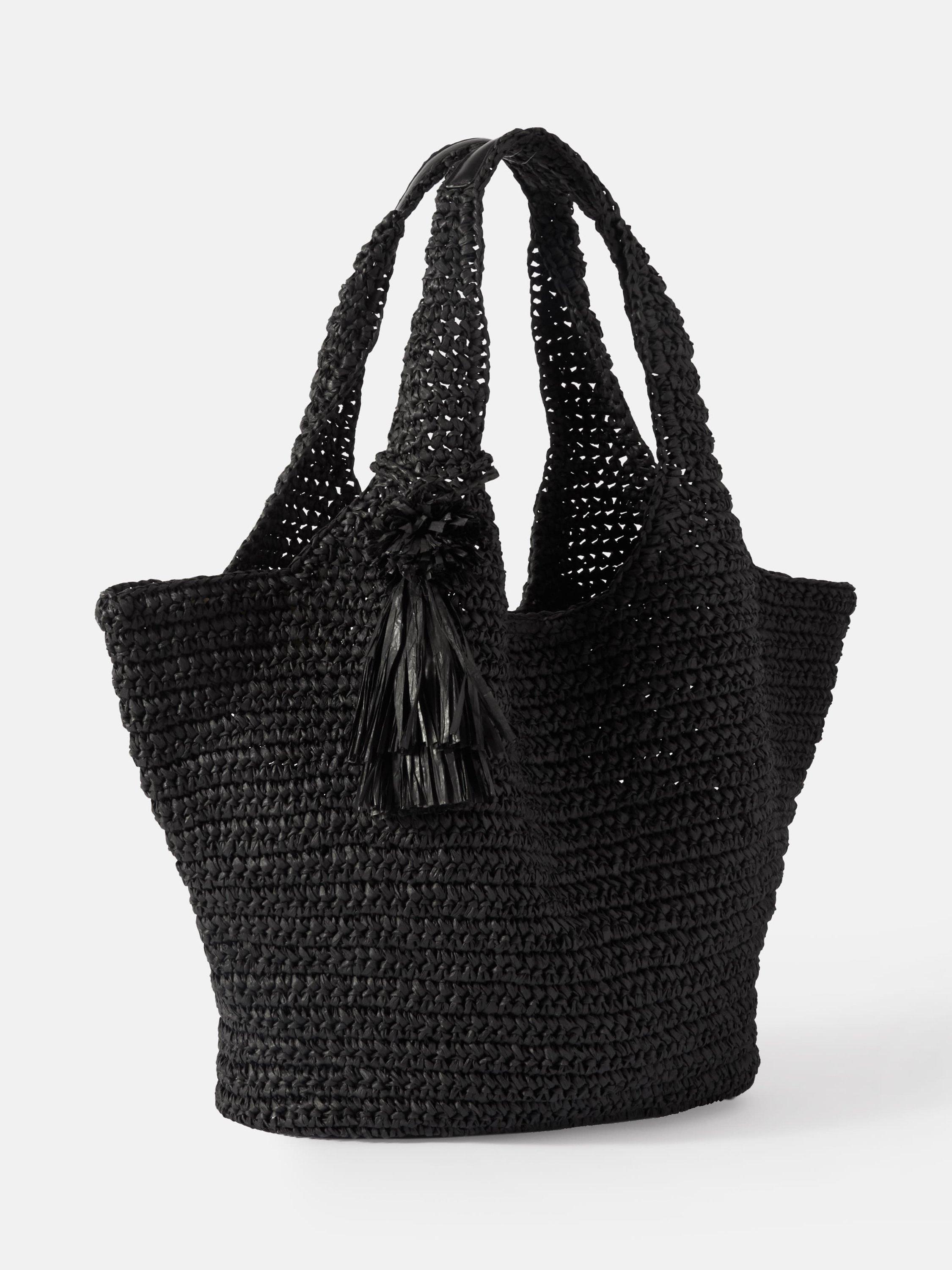 Product image 2 of 6, which shows Mint Velvet Fay Straw Oversized Tote Bag, Black