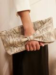 Mint Velvet Snake Print Leather Clutch Bag, Cream
