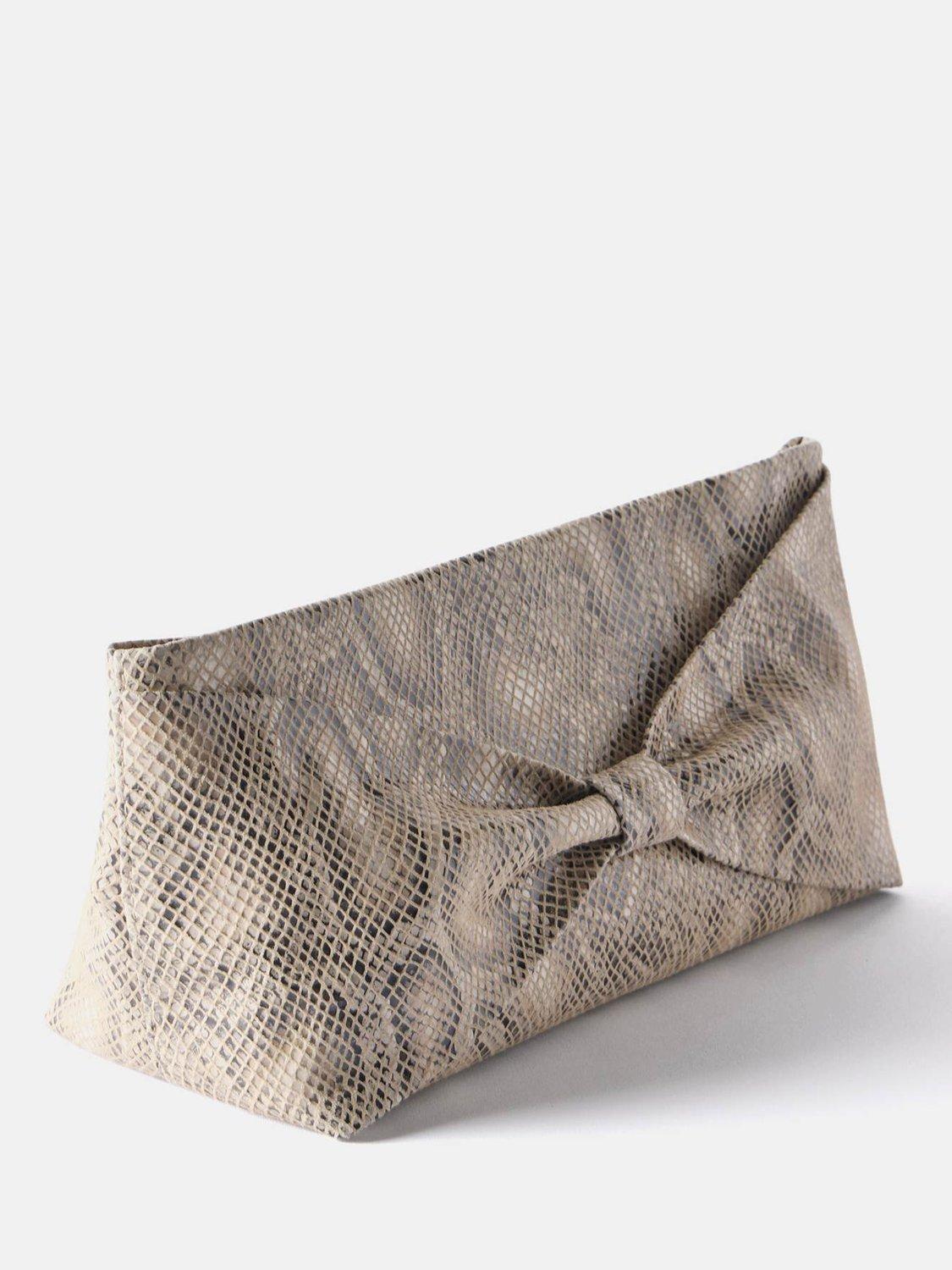 Product image 3 of 5, which shows Mint Velvet Snake Print Leather Clutch Bag, Cream