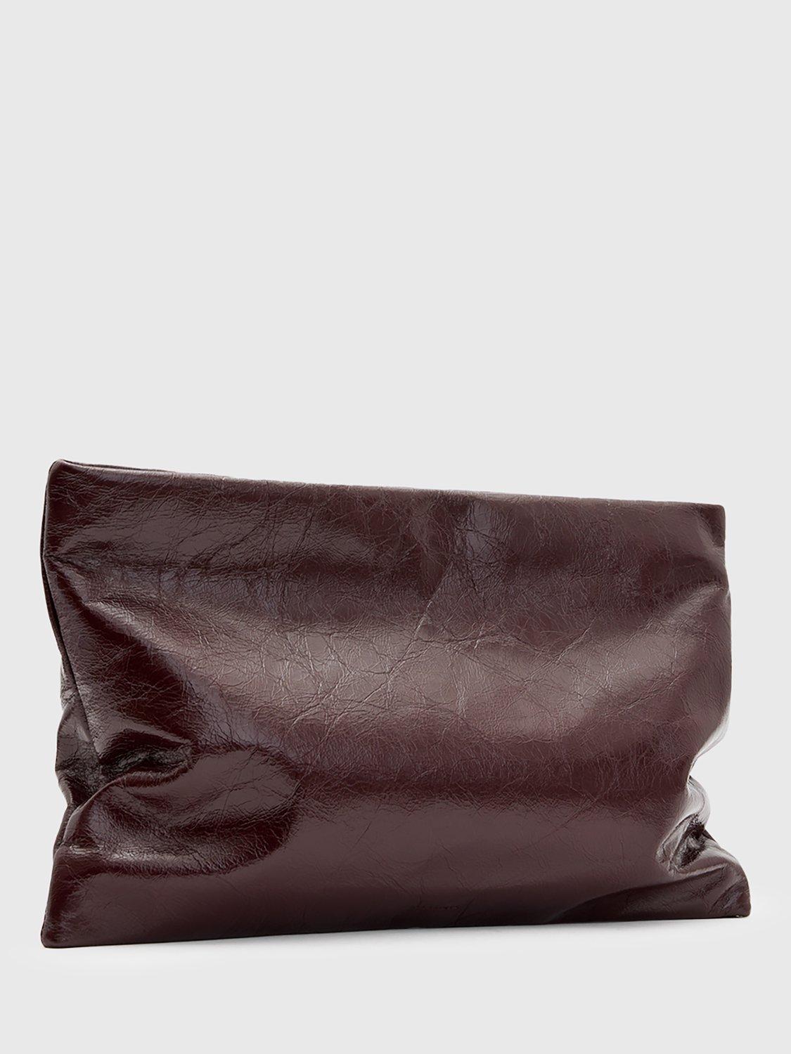 Product image 4 of 6, which shows AllSaints Bettina Leather Clutch Bag, Dark Red