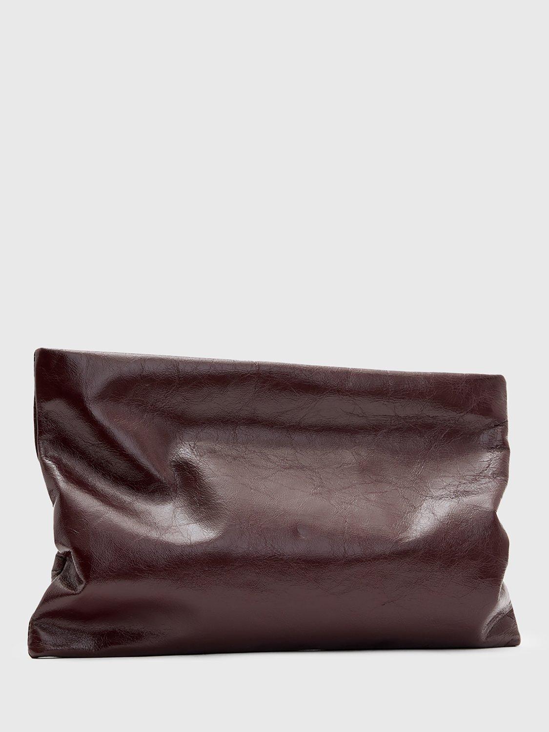 Product image 6 of 6, which shows AllSaints Bettina Leather Clutch Bag, Dark Red