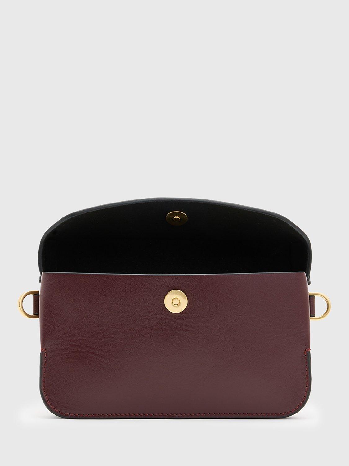 Product image 2 of 6, which shows AllSaints Zoe Leather Crossbody Purse, Burnt Red
