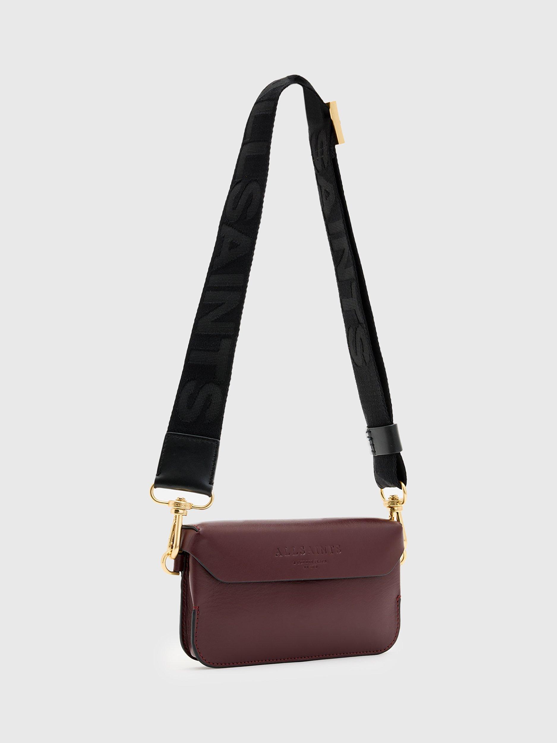Product image 3 of 6, which shows AllSaints Zoe Leather Crossbody Purse, Burnt Red