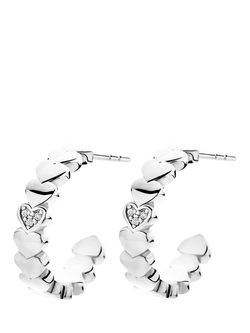 DPT Antwerp Heart and Diamond Hoop Earrings, White Plated