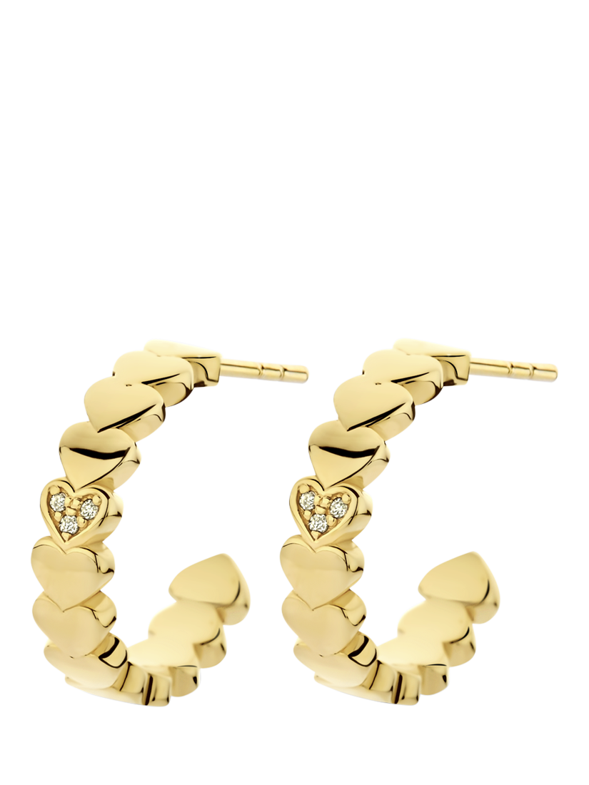 Product image 1 of 3, which shows DPT Antwerp Heart and Diamond Hoop Earrings, Gold