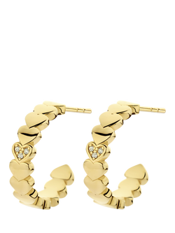 DPT Antwerp Heart and Diamond Hoop Earrings, Yellow Gold Plated