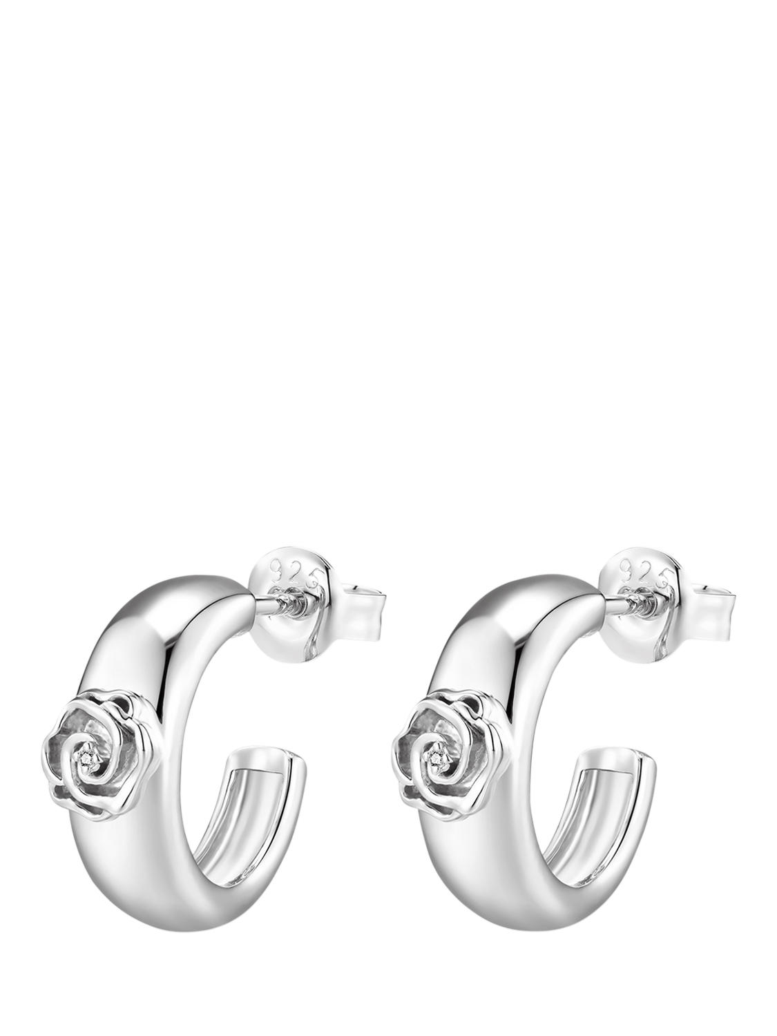 Product image 1 of 3, which shows DPT Antwerp Rose and Diamond Hoop Earrings, Silver