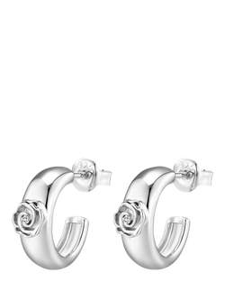 DPT Antwerp Rose and Diamond Hoop Earrings, White Plated