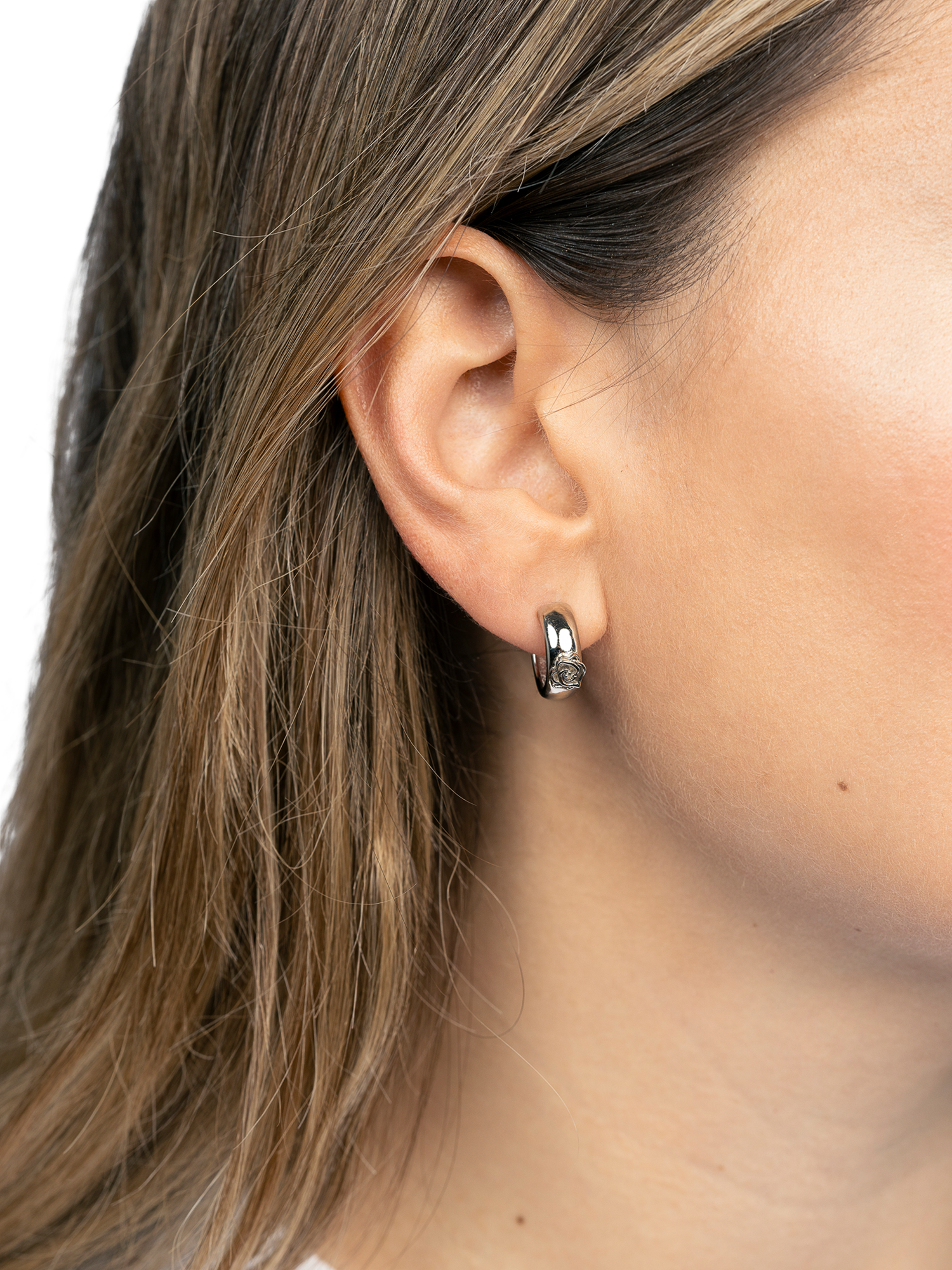 Product image 2 of 3, which shows DPT Antwerp Rose and Diamond Hoop Earrings, Silver