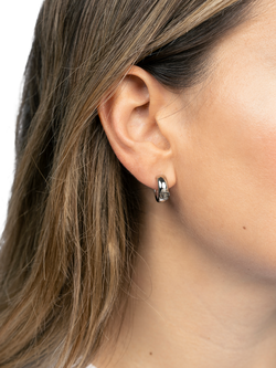 DPT Antwerp Rose and Diamond Hoop Earrings - view 2, White Plated