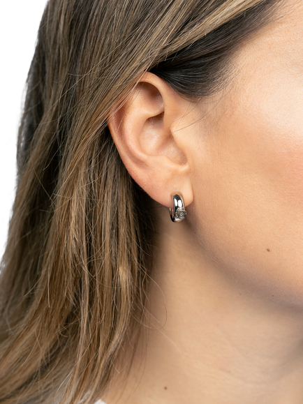 DPT Antwerp Rose and Diamond Hoop Earrings - view 2, White Plated