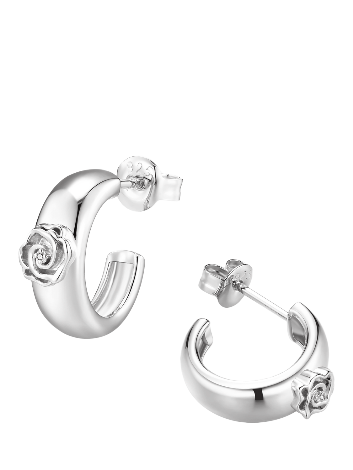 Product image 3 of 3, which shows DPT Antwerp Rose and Diamond Hoop Earrings, Silver