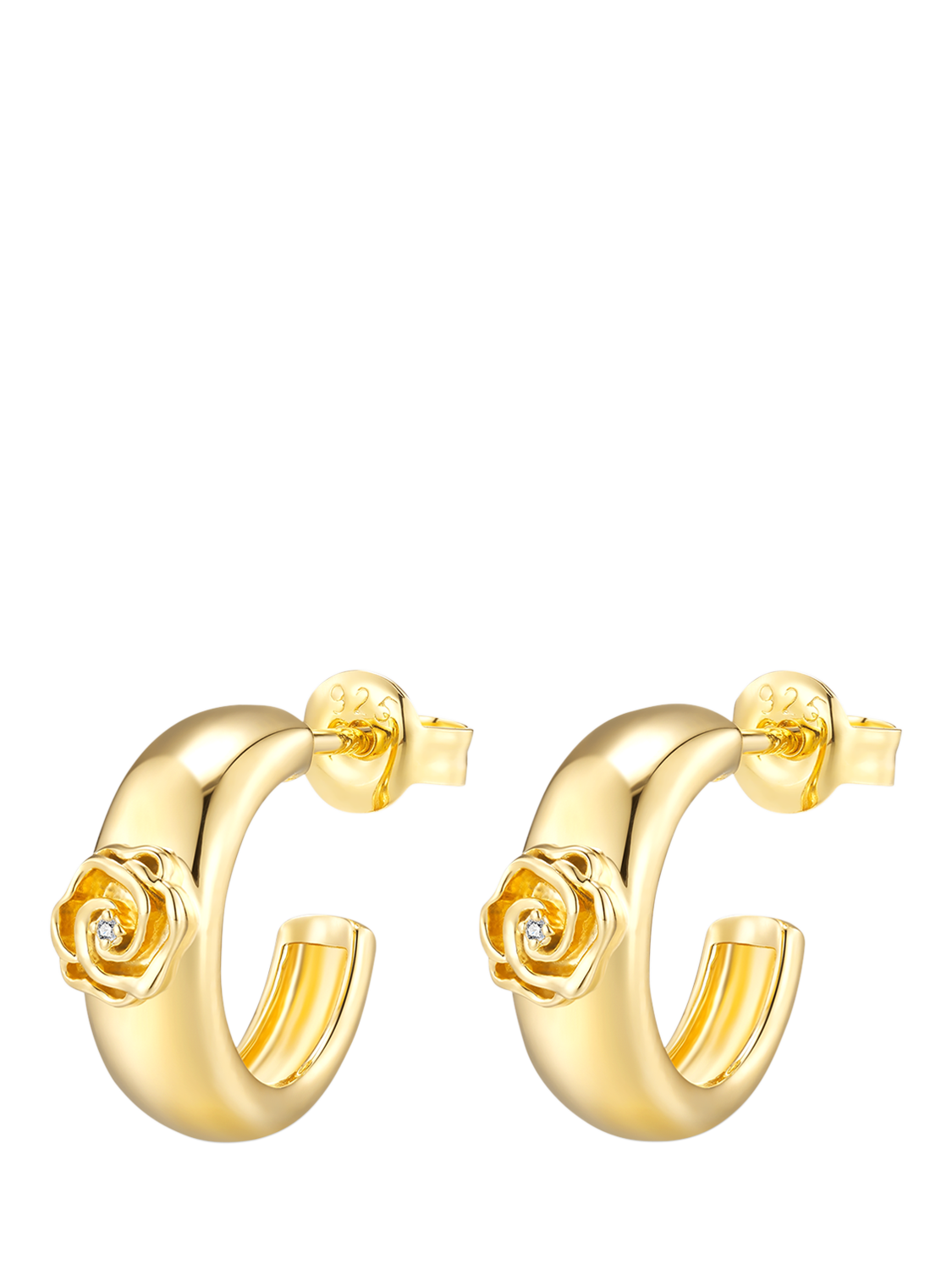 Product image 1 of 3, which shows DPT Antwerp Rose and Diamond Hoop Earrings, Gold