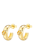 DPT Antwerp Rose and Diamond Hoop Earrings, Yellow Gold Plated