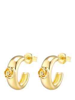 DPT Antwerp Rose and Diamond Hoop Earrings, Yellow Gold Plated