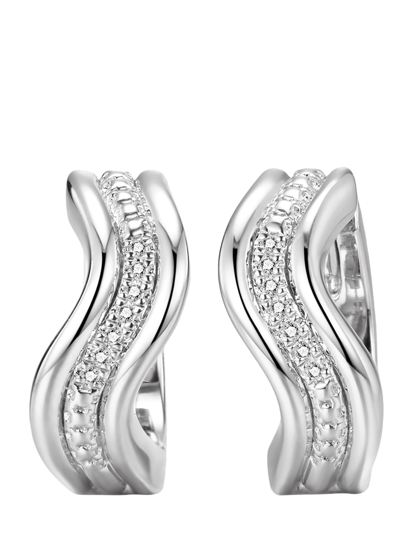 Product image 1 of 3, which shows DPT Flowing Band Huggie Earrings, Silver