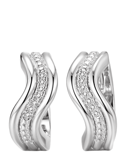 DPT Flowing Band Huggie Earrings, White Plated