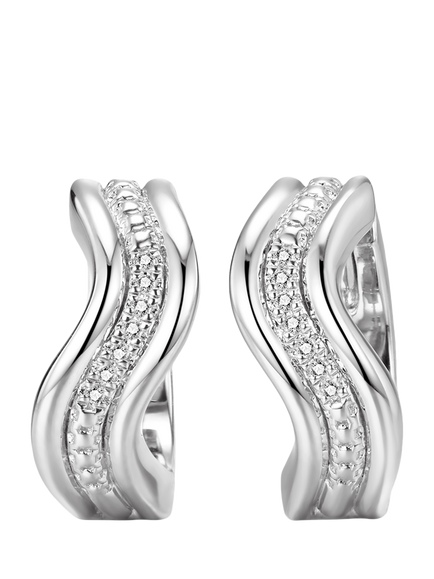 DPT Flowing Band Huggie Earrings, White Plated