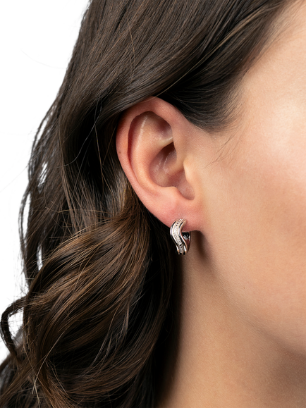 DPT Flowing Band Huggie Earrings - view 2, White Plated