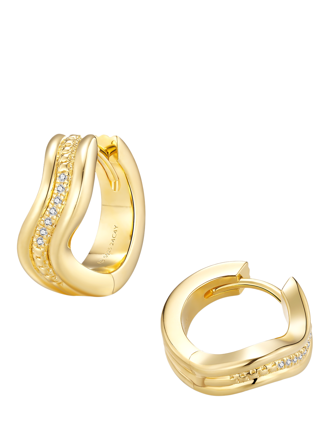 Product image 3 of 3, which shows DPT Flowing Band Huggie Earrings, Gold
