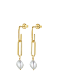 DPT Pearl and Diamond Double Shackle Drop Earrings, Gold