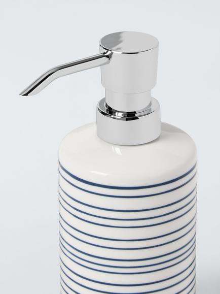 John Lewis Fine Stripe Soap Dispenser, Navy - view 2, 