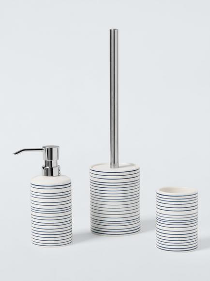 Navy Fine Stripe Bathroom Accessories, 