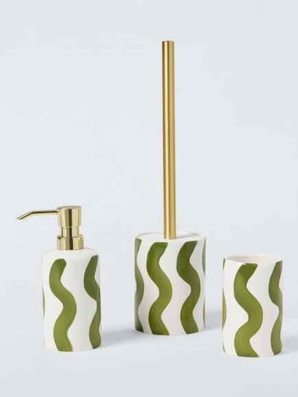 Olive Wavy Stripe Bathroom Accessories, Delft