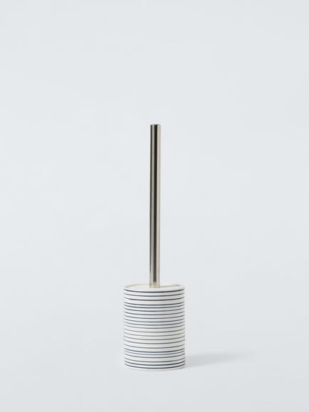 John Lewis Fine Stripe Toilet Brush and Holder, Navy, 