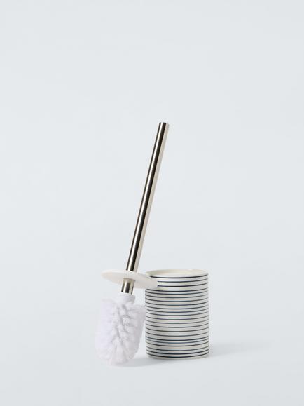 John Lewis Fine Stripe Toilet Brush and Holder, Navy - view 2, 