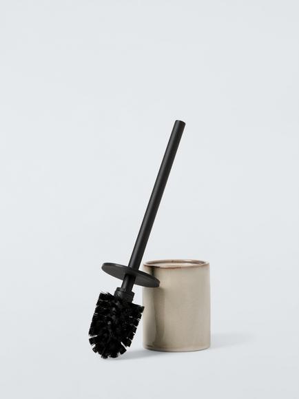 John Lewis Glazed Ceramic Toilet Brush and Holder, Grey - view 2, 