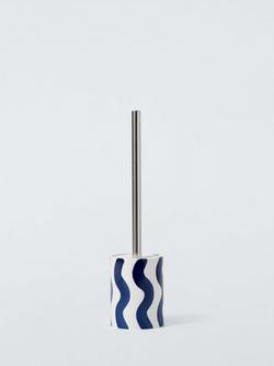 John Lewis Wavy Stripe Toilet Brush and Holder, Delft