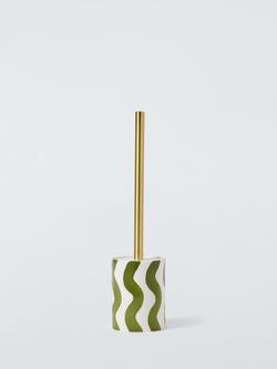 John Lewis Wavy Stripe Toilet Brush and Holder, Olive