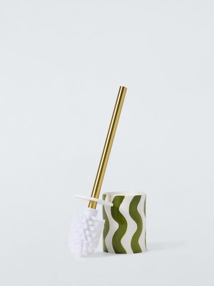 John Lewis Wavy Stripe Toilet Brush and Holder - view 2, Olive