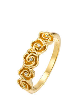 DPT Antwerp Rose and Diamond Ring, Yellow Gold Plated