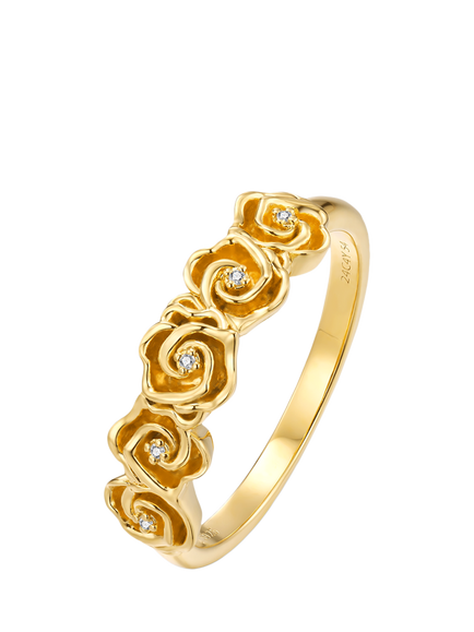 DPT Antwerp Rose and Diamond Ring, Yellow Gold Plated