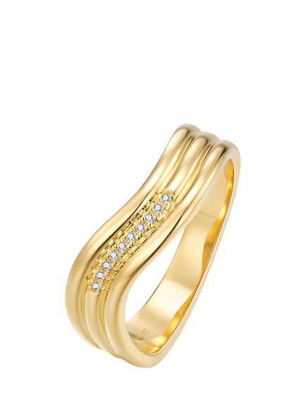 DPT Antwerp Tidal Diamond Trio Ring, Gold, Yellow Gold Plated