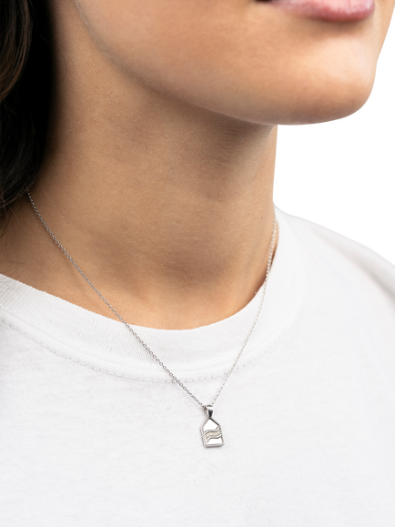 DPT Diamond Pentagon Pendant Necklace - view 2, White Plated
