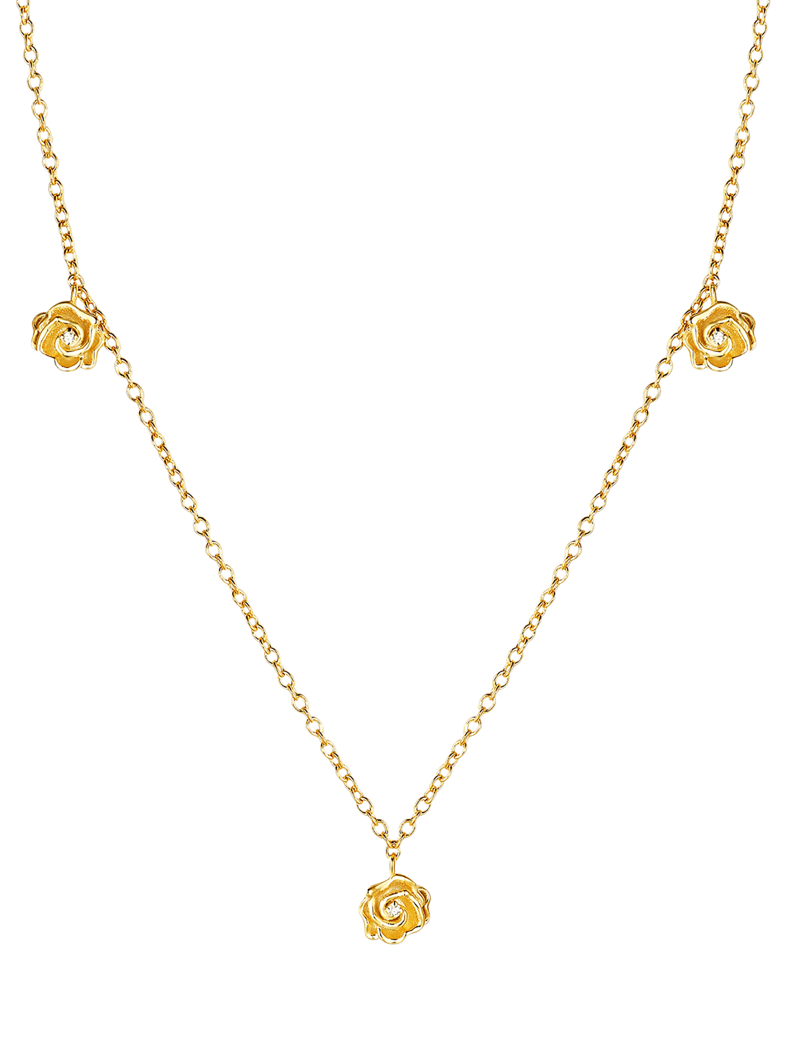 Product image 1 of 3, which shows DPT Antwerp 3 Rose and Diamond Necklace, Gold