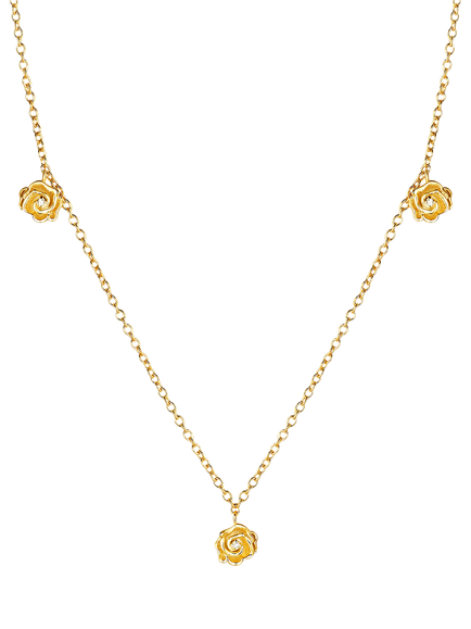 DPT Antwerp 3 Rose and Diamond Necklace, Gold, Yellow Gold Plated